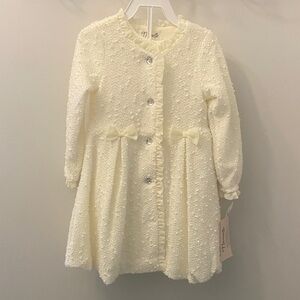 Nanette Ivory Textured Girls' Dress and Coat with Bow Accents 3T